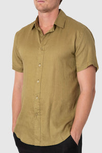 DESTii Short Sleeve Linen Shirt - Olive
