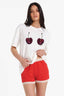 White soft loose t shirt wih short sleeve with 2 cherries on the front 