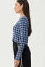 AFENDS Mountains Seersucker Long Sleeve Top -  Navy Red Check