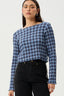 AFENDS Mountains Seersucker Long Sleeve Top -  Navy Red Check