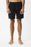 Person wearing black shorts on a white background