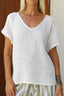 CARBON THE LABEL Paris V Neck s/s Hessian Top - Natural White