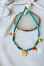 GOUPI Turquoise Semiprecious Beaded Summer Necklace - Yellow Flower