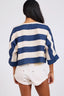 ONETEASPOON Blue Vista Linen Cropped Batwing Top - Blue Cream