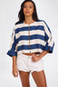 ONETEASPOON Blue Vista Linen Cropped Batwing Top - Blue Cream