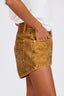 ONETEASPOON Trucker Mid Waist Relaxed Flocked Denim Shorts - Tobacco