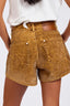 ONETEASPOON Trucker Mid Waist Relaxed Flocked Denim Shorts - Tobacco