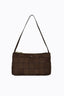PETA + JAIN Portia Woven Shoulder Bag - Choc Suede / Gold