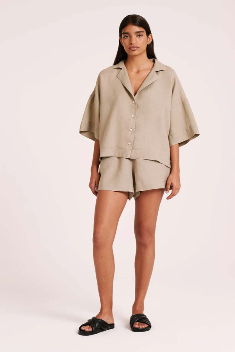 NUDE LUCY Lounge Linen Short - Washed Olive