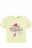 Light yellow baby crop tee with tequila and cupid design on front. 