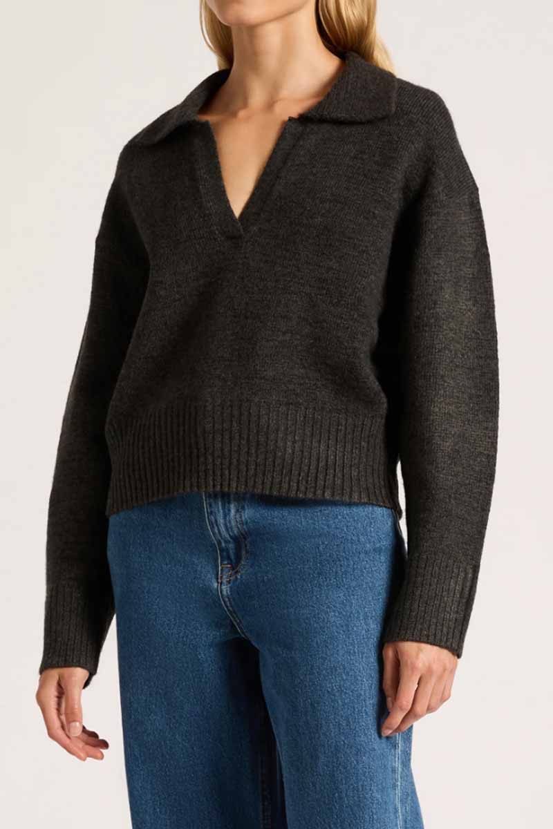 NUDE LUCY Kinsley Rugby Knit - Charcoal