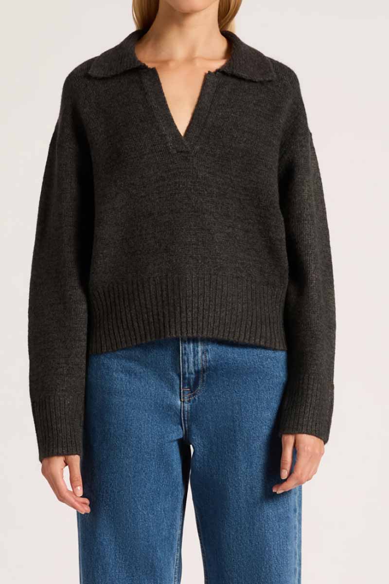 NUDE LUCY Kinsley Rugby Knit - Charcoal