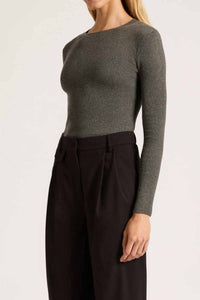NUDE LUCY Classic LS Knit - Charcoal