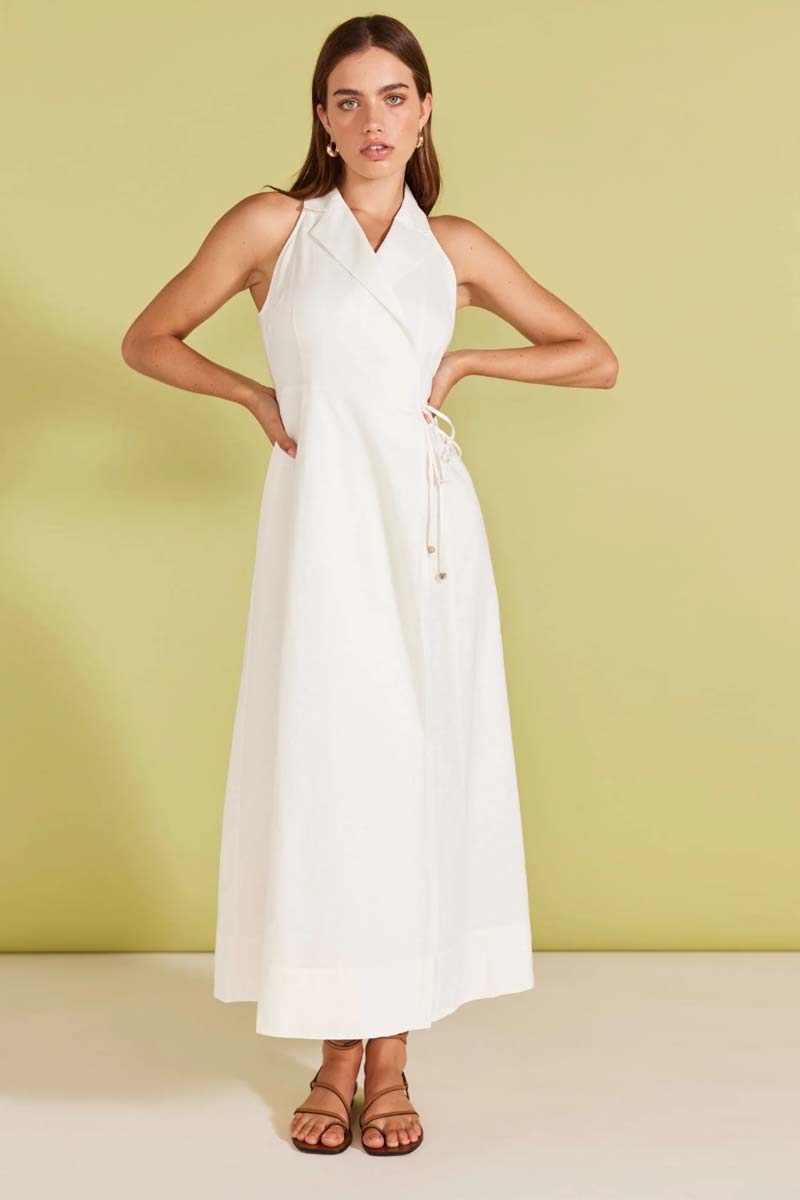 STAPLE THE LABEL Sorrell Wrap Midi Dress - White