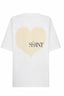 SSAINT oveersized white t shirt with large cream heart with black ssaint writing back view 